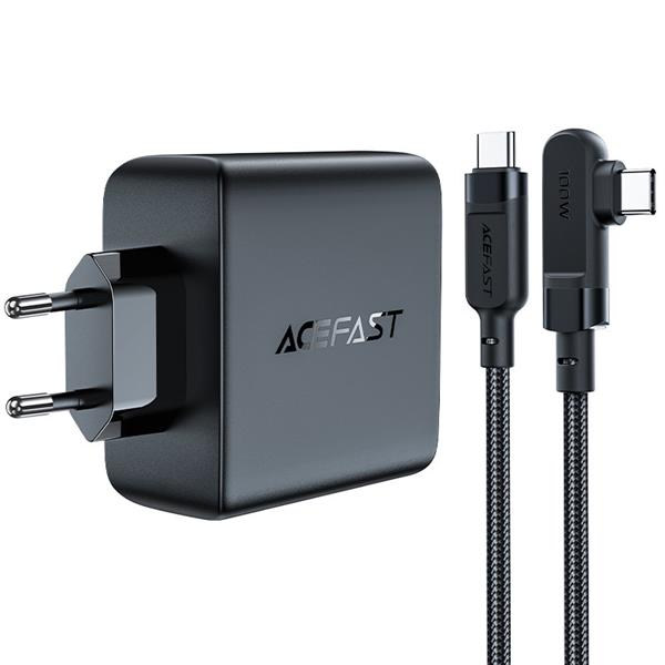 Acefast szybka ładowarka sieciowa GaN 3xUSB-C/1xUSB-A 100W czarna + kabel kątowy USB-C - USB-C 100W 2m czarny-2616755