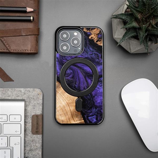 Etui z drewna i żywicy na iPhone 13 Pro MagSafe Bewood Unique Violet - fioletowo-czarne-3132851