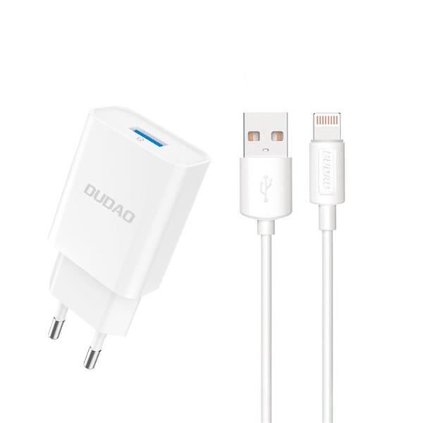 Dudao ładowarka sieciowa USB QC3.0 12W biały + kabel Lightning 1m (A3EU)-2270476