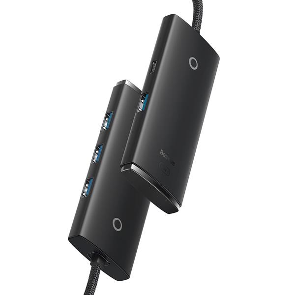 Baseus Lite Series HUB 4-Portowy (USB-A do 4xUSB-A 3.0) 0.25m czarny (WKQX030001)-2387335