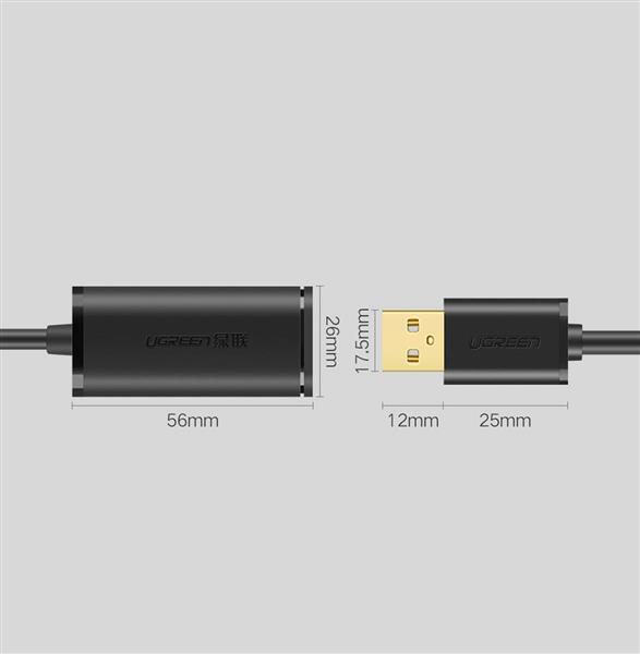 Ugreen kabel aktywny przedłużacz USB-A (męski) - USB-A (żeński) USB 2.0 480Mb/s 15m czarny (US121)-2964408
