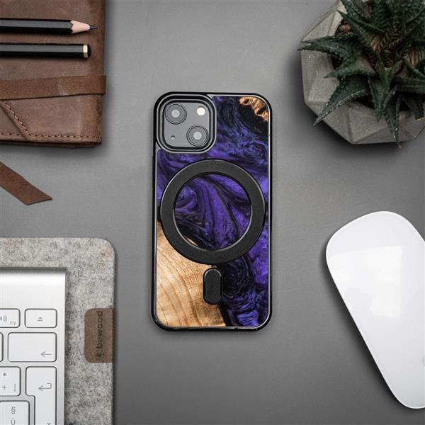 Etui z drewna i żywicy na iPhone 13 Mini MagSafe Bewood Unique Violet - fioletowo-czarne-3132846