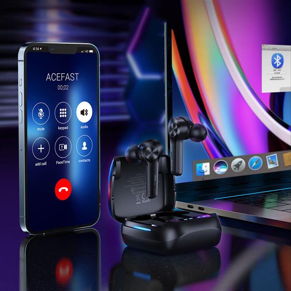 Acefast gamingowe dokanałowe słuchawki bezprzewodowe TWS Bluetooth 5.0 opóźnienie 65ms wodoodporne IPX5 czarny (T4 black)-2380834