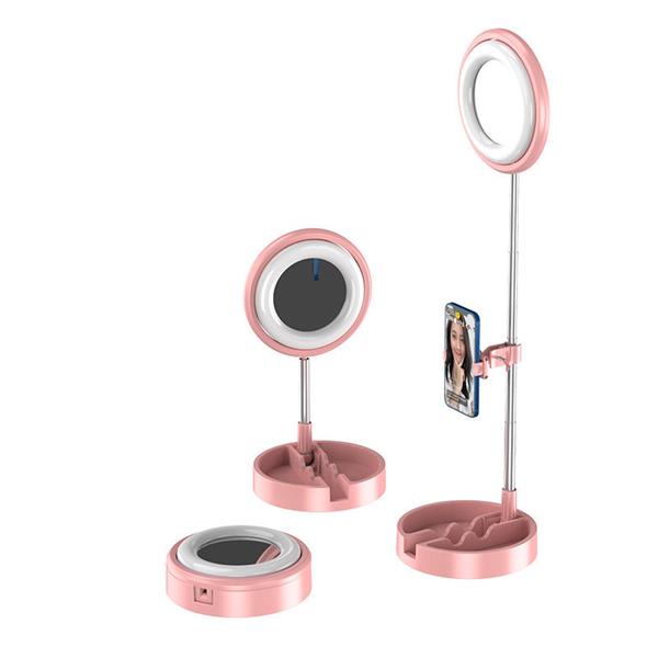 Lampa LED Ring Flash statyw zestaw do nagrywania live streaming filmów YouTube TikTok Instagram uchwyt na telefon do selfie lampa pierścieniowa różowy (1TMJ pink)-2187005