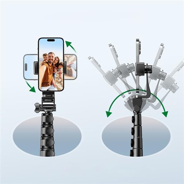 Selfie stick Ugreen LP680 ze stojakiem i pilotem Bluetooth 1.8m - czarny-3129178