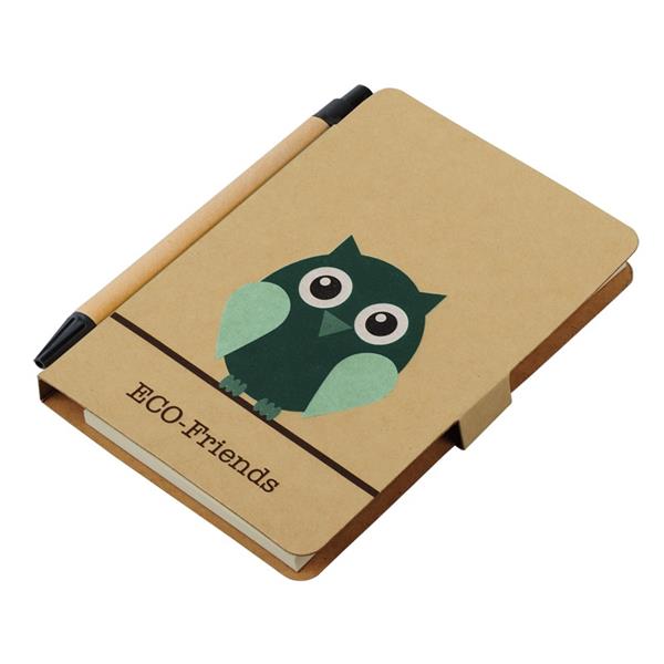Notes 80x140/50k gładki Owl z długopisem, brązowy-2011350