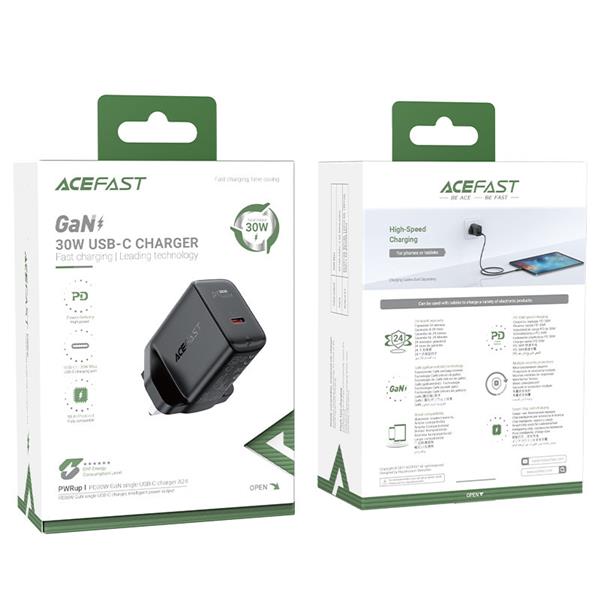 Acefast ładowarka sieciowa GaN (wtyczka UK) USB Typ C 30W, Power Delivery, PPS, Q3 3.0, AFC, FCP czarny (A24 UK black)-2380756