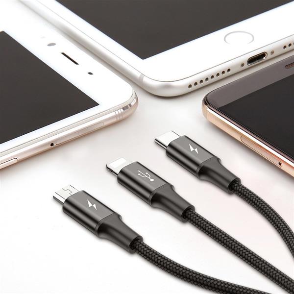 Baseus Rapid kabel 3w1 USB - micro USB / Lightning / USB-C w nylonowym oplocie 3A 1,2M czerwony (CAMLT-SU09)-2142552