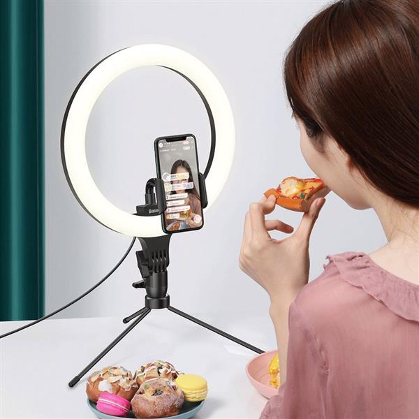 Baseus fotograficzna lampa 10'' ring flash pierścień LED do telefonu smartfona do zdjęć selfie filmów (YouTube, TikTok) + mini statyw czarny (CRZB10-A01)-2165565
