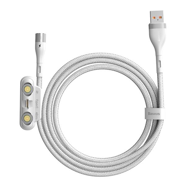 Baseus kabel magnetyczny 3w1 Zinc USB - Lightning + USB-C + microUSB 1,0 m 3A biały-2090720