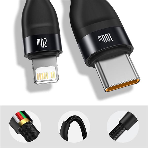 Baseus Flash Series 2w1 kabel USB Typ C - USB Typ C / Lightning Power Delivery Quick Charge 100 W 1,2 m czarny (CA1T2-F01)-2199007