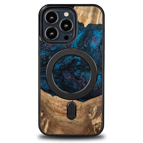 Etui z drewna i żywicy na iPhone 13 Pro MagSafe Bewood Unique Neptun - granatowo-czarne-3132809