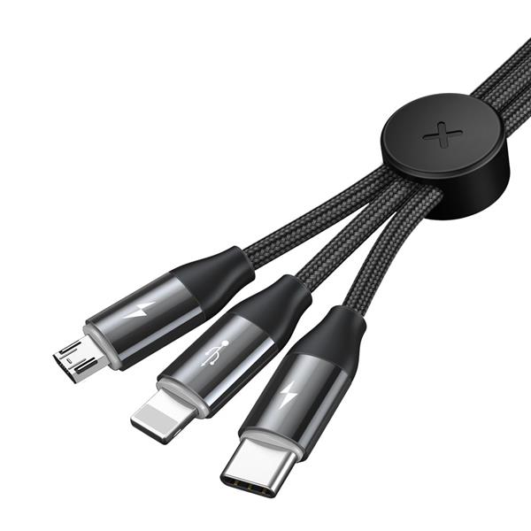 Baseus kabel 3w1 USB - micro USB / Lightning / USB Typ C przewód w nylonowym oplocie 3.5A 1m czarny (CAMLT-FX01)-2144700
