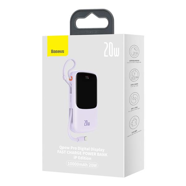 Baseus Qpow powerbank 10000mAh wbudowany kabel Lightning 20W Quick Charge SCP AFC FCP fioletowy (PPQD020005)-2394633