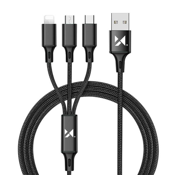 Wozinsky kabel przewód 3w1 USB - USB Typ C/ micro USB/ Lightning 2,8A 1,25m czarny-2209222
