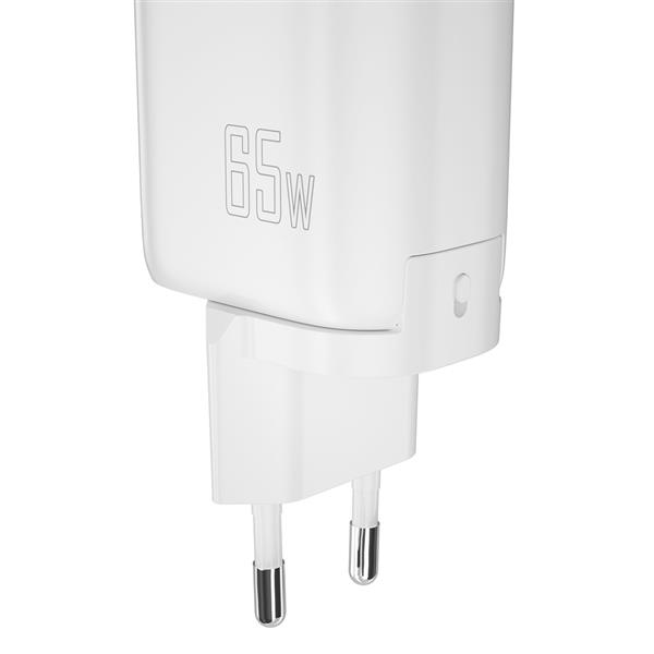 Dudao 3-portowa ładowarka GaN 3w1 (EU, US, UK) 2 x Typ C (PD) + USB (QC) 65W biała (A7PRO)-2220051