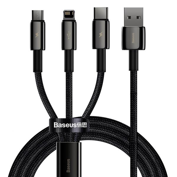 Baseus Tungsten 3w1 kabel USB - USB Typ C / Lightning / micro USB 3,5 A 1,5 m czarny (CAMLTWJ-01)-2187700