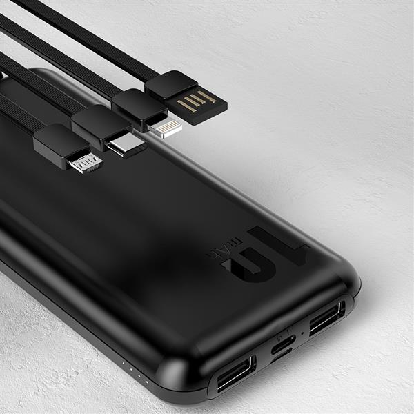 Dudao K6Pro uniwersalny powerbank 10000mAh z kablem USB, USB Typ C, Lightning czarny (K6Pro-black)-2264188