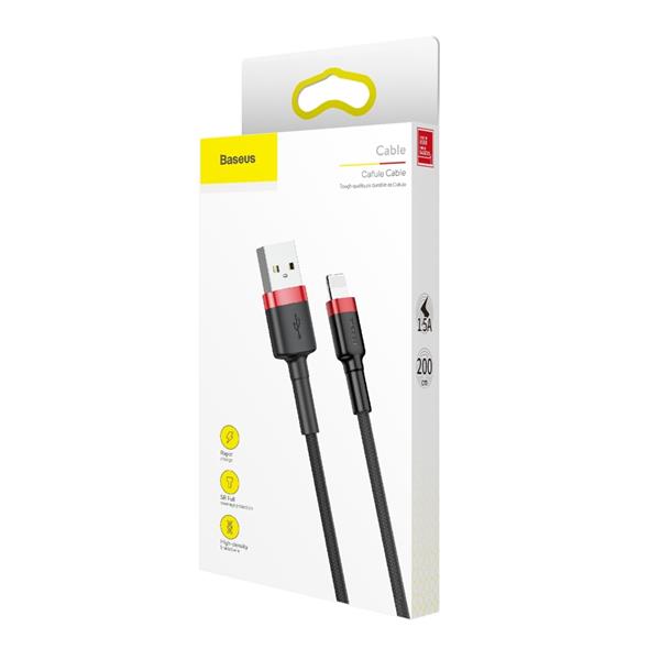 Baseus Cafule Cable wytrzymały nylonowy kabel przewód USB / Lightning QC3.0 1.5A 2M czarno-czerwony (CALKLF-C19)-2141744