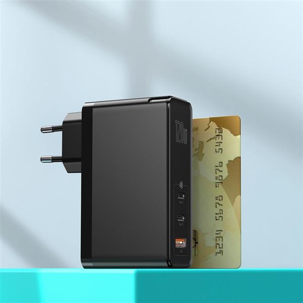 Baseus GaN Mini szybka ładowarka 2x USB Typ C / USB 120 W Power Delivery 3.0 Quick Charge 4+ SCP FCP AFC + kabel USB Typ C (100 W - 20V / 5 A 1 m) czarny (CCGAN-J01)-2185966
