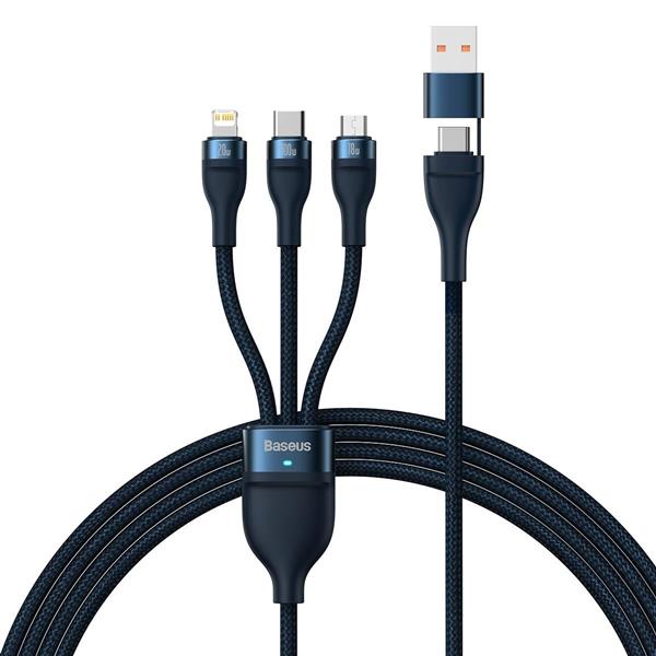 Baseus Flash Series II kabel USB Typ C / USB Typ A - USB Typ C / Lightning / micro USB 100 W 1,2 m niebieski (CASS030103)-2299783