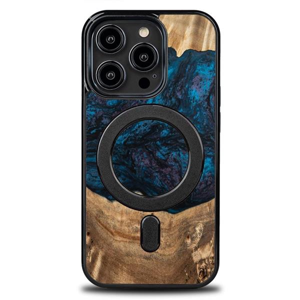 Etui z drewna i żywicy na iPhone 15 Pro MagSafe Bewood Unique Neptun - granatowo-czarne-3140636