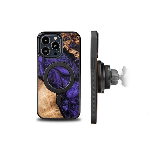 Etui z drewna i żywicy na iPhone 13 Pro MagSafe Bewood Unique Violet - fioletowo-czarne-3132850