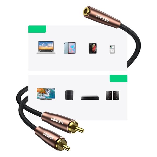 Ugreen kabel przewód audio 3,5 mm mini jack (żeński) - 2RCA (męski) 1m brązowy (AV198 50130)-2207990