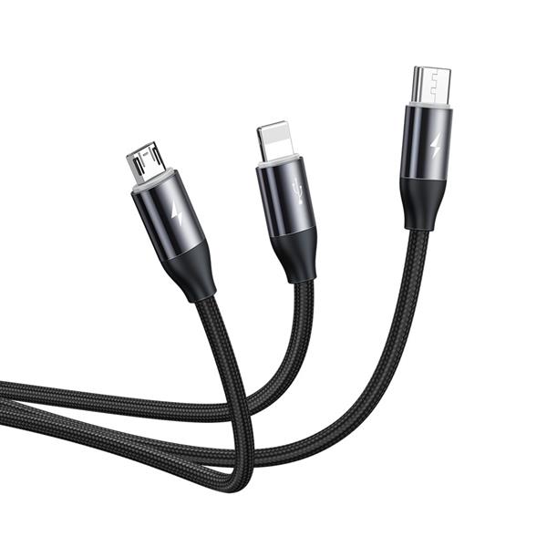 Baseus kabel 3w1 USB - micro USB / Lightning / USB Typ C przewód w nylonowym oplocie 3.5A 1m czarny (CAMLT-FX01)-2144701