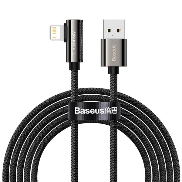 Baseus Legendary kątowy nylonowy kabel przewód USB - Lightning dla graczy 2,4A 2m czarny (CALCS-A01)-2210596
