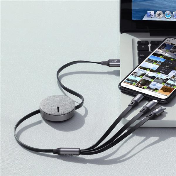 Baseus Fabric rozwijany kabel 3w1 USB - micro USB / Lightning / USB-C 3.5A 35cm - 120cm szary (CAMLT-BYG1)-2142936