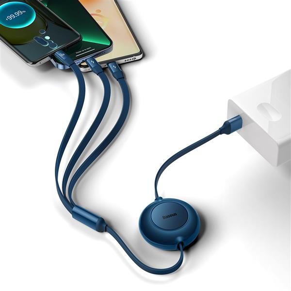 Baseus Bright Mirror 2 zwijany kabel przewód 3w1 USB Typ A - micro USB + Lightning + USB Typ C 66W 1.1m niebieski (CAMJ010103)-2300914