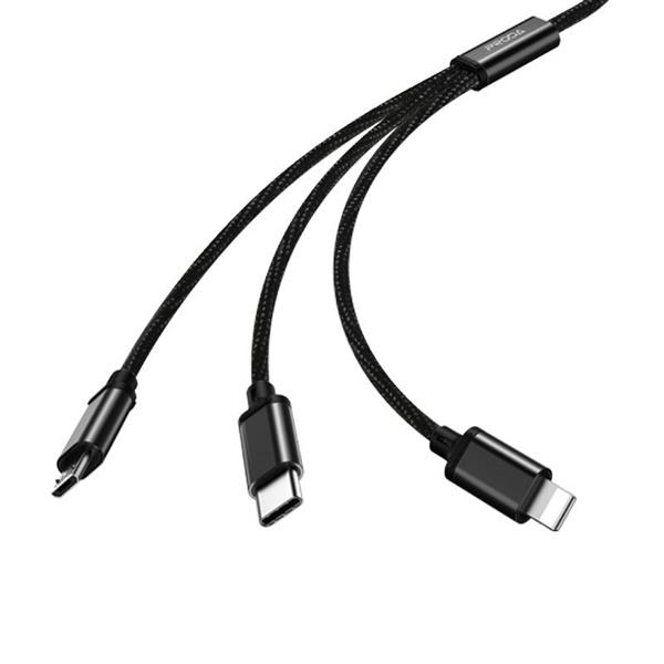 Remax Agile nylonowy kabel 3w1 USB - micro USB / Lightning / USB Typ C 2.8A 1m czarny (PD-B31th black)-2147289