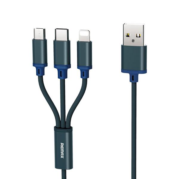 Remax Gition RC-131th nylonowy kabel 3w1 USB - micro USB / Lightning / USB-C 2.8A 1,15M niebieski-2141275