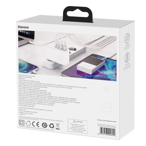 Baseus GaN2 Pro szybka ładowarka sieciowa 100W USB / USB Typ C Quick Charge 4+ Power Delivery biały (CCGAN2P-L02)-2190561