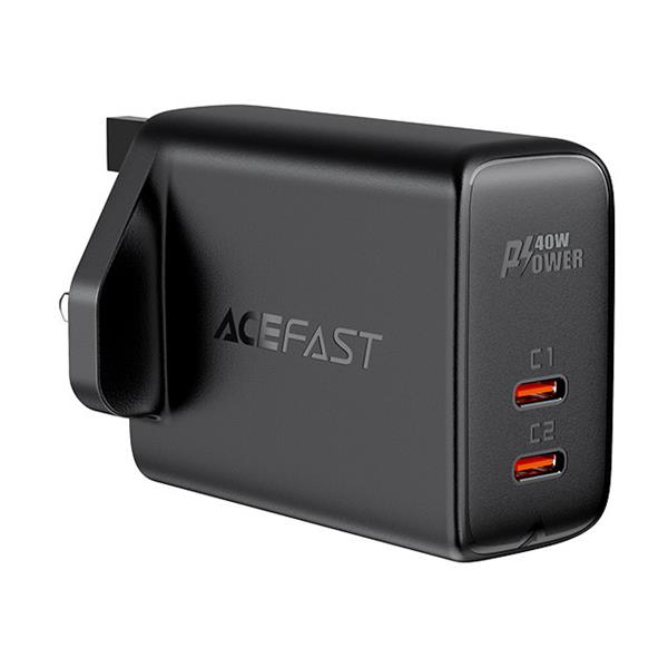 Acefast ładowarka sieciowa (wtyczka UK) 2x USB Typ C 40W, PPS, PD, QC 3.0, AFC, FCP czarny (A12 black)-2269681
