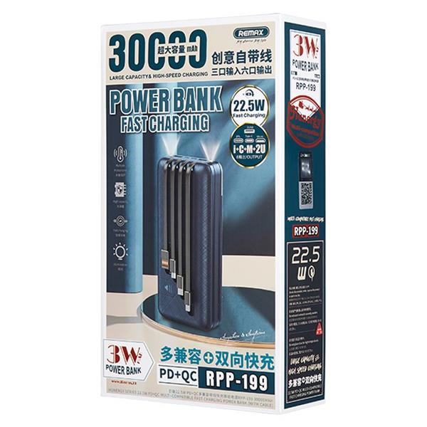 Remax Hunergy power bank 30000mAh 22,5W 2x USB / 1x USB Typ C Power Delivery Quick Charge niebieski (RPP-199 Blue)-2201656