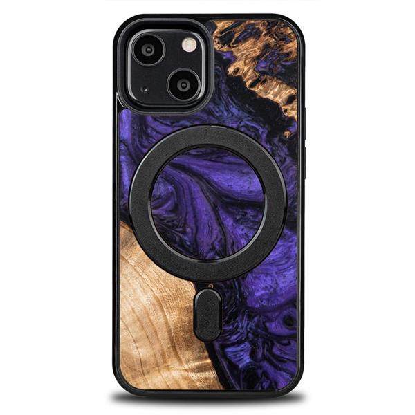Etui z drewna i żywicy na iPhone 13 Mini MagSafe Bewood Unique Violet - fioletowo-czarne-3132844