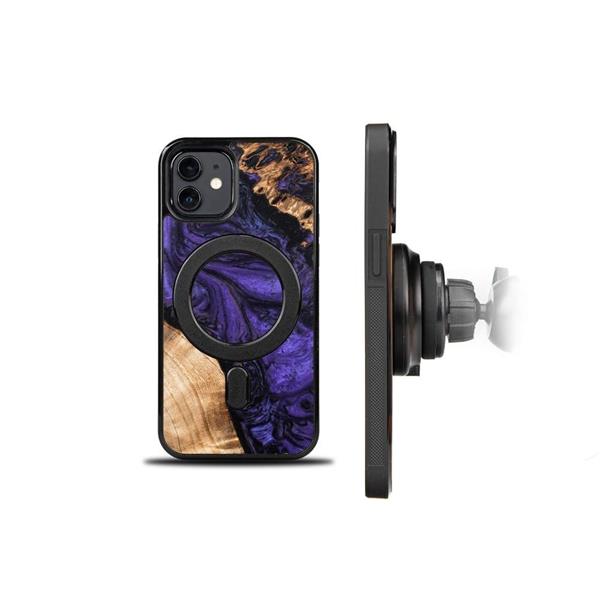 Etui z drewna i żywicy na iPhone 12/12 Pro MagSafe Bewood Unique Violet - fioletowo-czarne-3132914