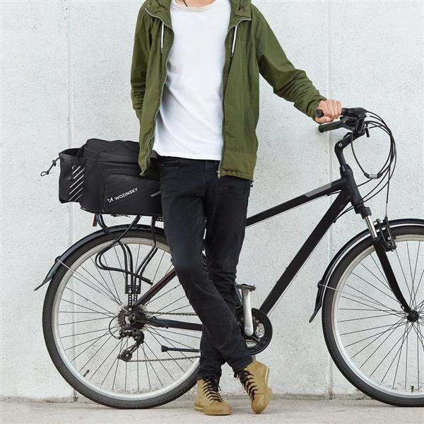 Wozinsky torba rowerowa na bagażnik z paskiem na ramię 9l (pokrowiec przeciwdeszczowy w zestawie) czarny (WBB22BK)-2168659