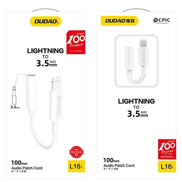 Dudao adapter audio przejściówka do słuchawek z Lightning na mini jack 3,5 mm biały (L16i white)-2149770