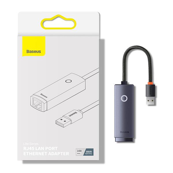 Baseus Lite Series adapter USB - RJ45 gniazdo LAN 100Mbps szary (WKQX000013)-2387296