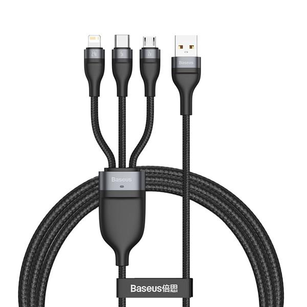 Baseus 3w1 kabel USB - Lightning / USB Typ C / micro USB (ładowanie 5 A / przesyłanie danych 480 Mbps) 1,2 m 40 W czarno-szary (CA1T3-G1)-2167484