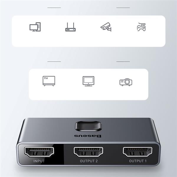 Baseus dwukierunkowy przełącznik rozdzielacz splitter switcher HDMI - 2x HDMI 4K / 30 Hz szary (CAHUB-BC0G)-2155169
