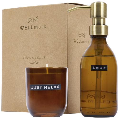 Wellmark Discovery dozownik na mydło do rąk o pojemności 200 ml i zestaw świec zapachowych 150 g - o zapachu bambusa -3091266