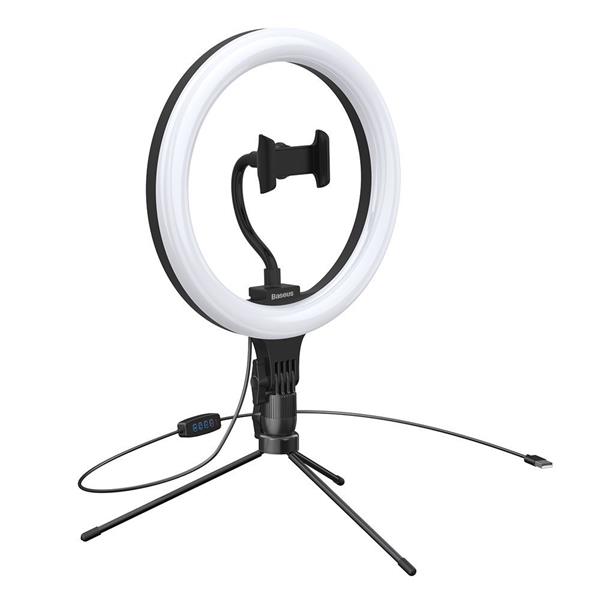 Baseus fotograficzna lampa 10'' ring flash pierścień LED do telefonu smartfona do zdjęć selfie filmów (YouTube, TikTok) + mini statyw czarny (CRZB10-A01)-2165561