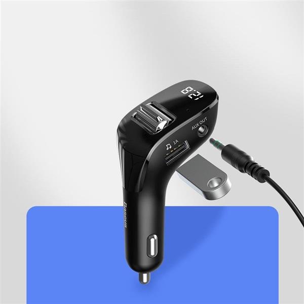 Baseus F40 nadajnik transmiter FM audio Bluetooth port AUX ładowarka samochodowa 2x USB 15W 2A czarny (CCF40-A01)-2280074
