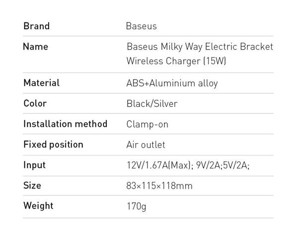 Baseus Milky Way samochodowa bezprzewodowa ładowarka Qi 15W elektryczny uchwyt na telefon czarny (WXHW02-01)-2149962
