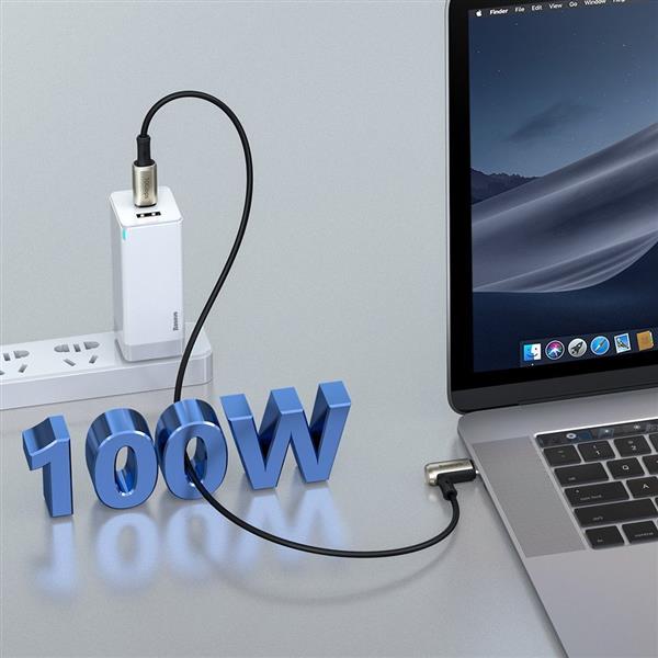 Baseus kątowy kabel USB Typ C - USB Typ C VOOC Quick Charge Power Delivery 100 W 5 A 1,5 m (USB 3.2 Gen 2 / 4K@60 Hz) czarny (CATPN-01)-2160032