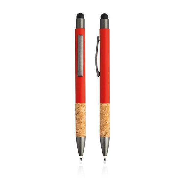 Gumowany długopis z aluminium i korka z funkcją touch-1921387